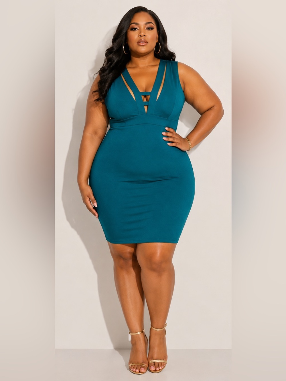 Teal Bodycon Club Dress 3X Curve Hugging VNeck Cutout PlusSize Baddie sleeveless